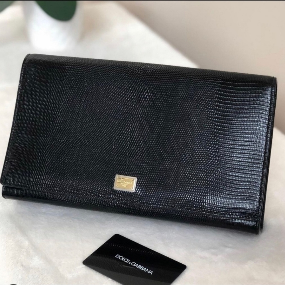 Dolce Gabbana D&G black snake leather purse bag clutch
